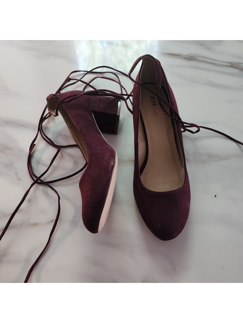 JustFab Isabella Burgundy Suede Lace-Up Block Heel Pumps Size 10 New
